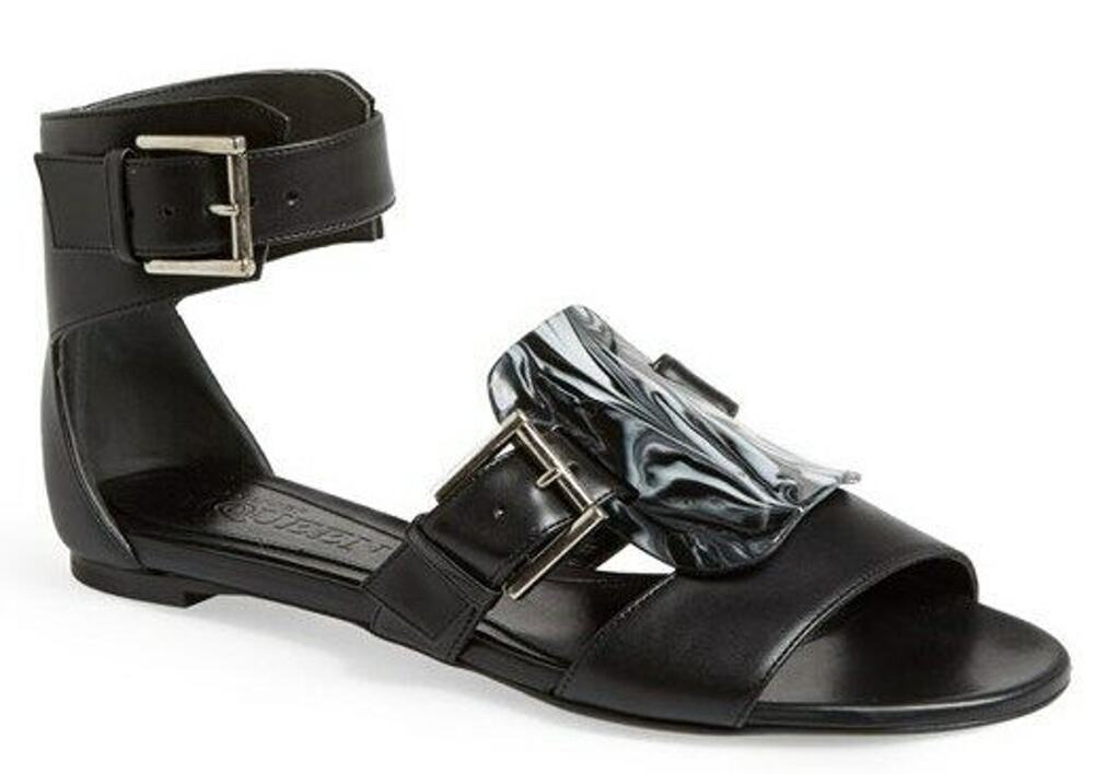 Alexander McQueen Black Leather Flat Ankle Strap Sandals Size 37 Womens New $895